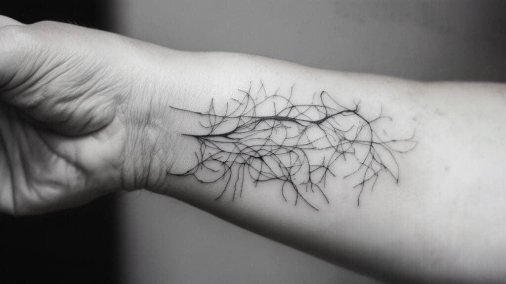 aged fine line tattoo